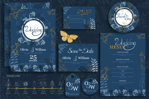 Creating Unforgettable Moments with Blue Gold Wedding Cards Template. Vector