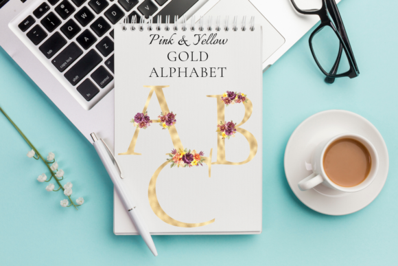 Enhancing Creativity with Yellow Gold Foil Alphabet and Floral Designs