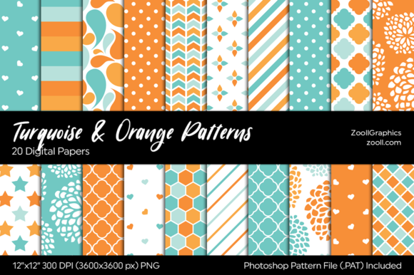 Turquoise and Orange Digital Papers: A Vibrant Blend